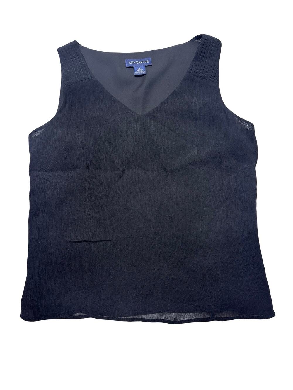 Ann Taylor Black Textured Sleeveless Silk Shell Size 2